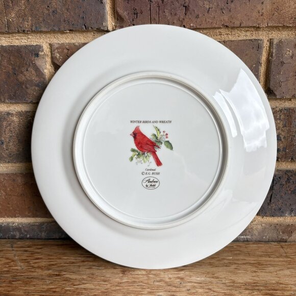 Cardinal Winter Birds & Wreath E.G. Rush for Andrea by Sadek 10 3/4” Plate - Picture 2 of 5